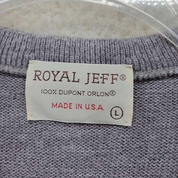 70s Royal Jeff Knit Sweater Gray V Neck Pullover Ribbed Trim Mens L VTG USA Made - Picture 6 of 11